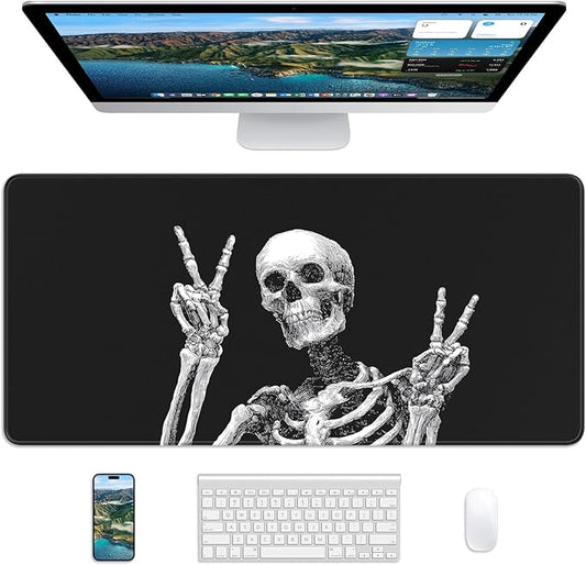 XL Gaming Mouse Pad, 31.5x17.5'' Large Desk Mat with Anti-Slip Rubber Base & Stitched Edges for Gaming, Office, Home - Fun Skull