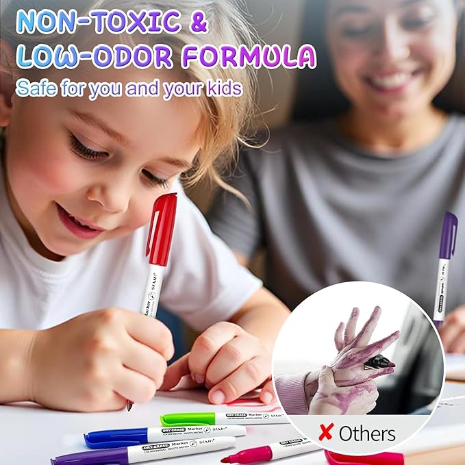 SFAIH Gifts for Kids - 12 Pack Dry Erase Markers, 12 Colors Low Odor Whiteboard Markers for Children, Perfect Stocking Stuffer, Travel Drawing & Learning, Home & School Use, Non-Toxic