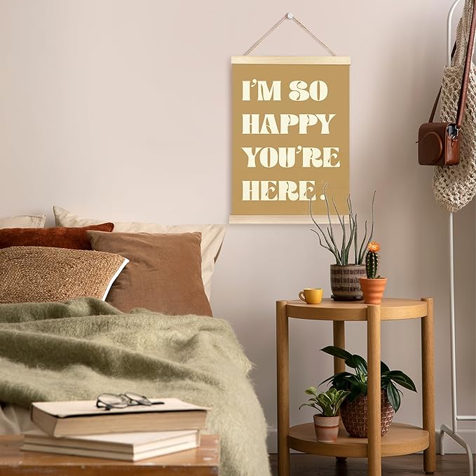 TAEDIN Boho Classroom Wall Art Poster Hanger Frame - Yellow Nursery Wall Art with Wood Frames, Inspirational Wall Hanging Decor for Baby Kids Room School Home Bedroom, 12x16 Inches
