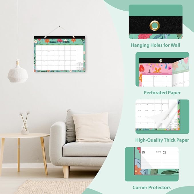 2026 Desk Calendar, Monthly Desk Pad Calendar, Jan 2026 - Jun 2027, Large Size 17"x12" Table Planner with Protect Paper, Stickers, Office Supplies and Desk Accessories for Women (Flower-E)