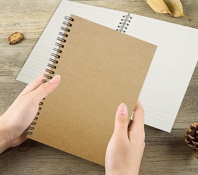 YYaaloa 8-Pack A5 Lined Sketch Book Soft Cover Spiral Notebooks Journals 120 Pages 5.7" x 8.3" Cream colored paper (A5 Lined brown 8pcs)