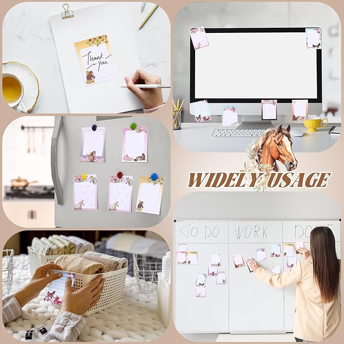 48 Pcs Horse Sticky Notes with Pens Themed Party Favors Gifts Cute Notepad Adhesive Memo Notes Black Ink Ballpoint Pen for Horse Lover Christmas Office School Students Teacher Supplies