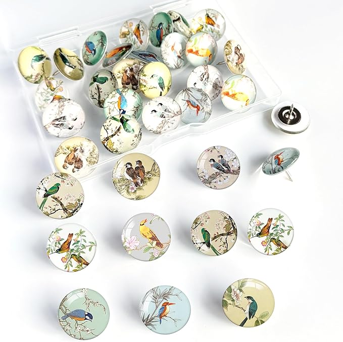 24Pcs Bird Decorative Pins and Tacks, Thumb Tacks for Bulletin Board,Cork Board Thumbtacks,Pin Board for Cork Board,Office Decor,or Home Décor