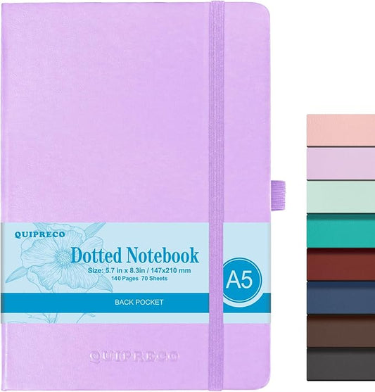 Bullet Dotted Journal Hardcover Notebook, A5 140 Pages 120Gsm Thick Paper for School,Note Taking,Work,Diary，5.7''*8.3'',Lavender