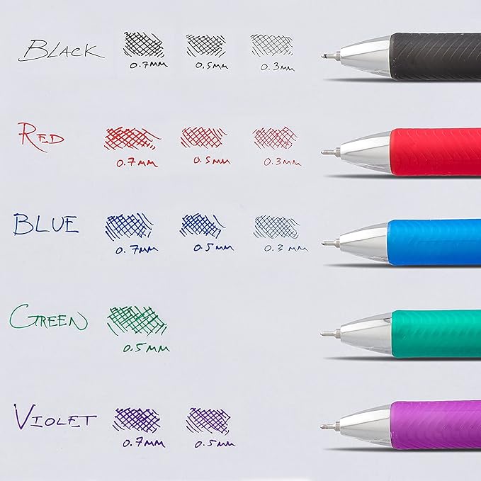 Pentel Energel 0.5 mm, Black Needle Tip Pens - Rtx Retractable Pack of 10 Pens