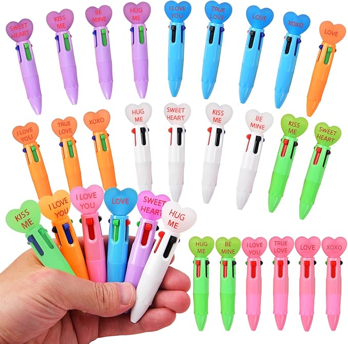 Valentine's Day Pens Mini Multicolor Pens in One 4-in-1 Cute Heart Pen Bulk for Party Favors Fun Kawaii Cool Ballpoint Pen for Birthday Valentines Classroom Gifts (Valentine, 24)
