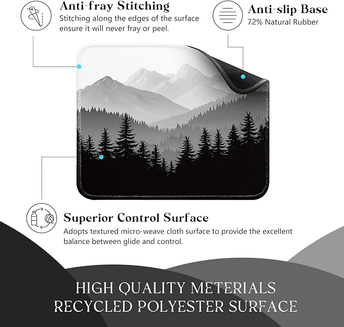 Misty Forest Desk Pad Mat with Stitched Edges and Non-Slip Rubber Base, Premium-Textured Mouse Pad for Laptop, Computer & PC, Gaming & Working, Waterproof Mousepad