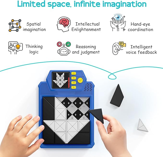 Smart Brain Teaser Game with 210 Challenges & 3D Puzzle Blocks - Self-Checking Montessori Toy for Kids, Teens, Adults to Train Logic Spatial Skills, 3 Difficulty Levels Educational Gift