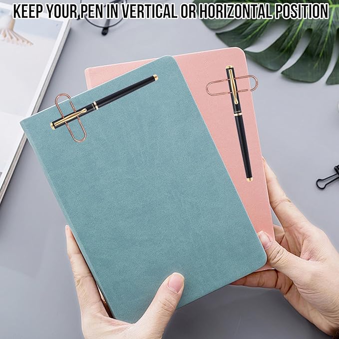 12Pcs Pen Holder Clips - Pen Holding Paper Clips Metal for Notebooks, Decorative Pencil Clip Organizer, Multi-Functional Bookmark & Card Holder for Desk Organization Rose Gold