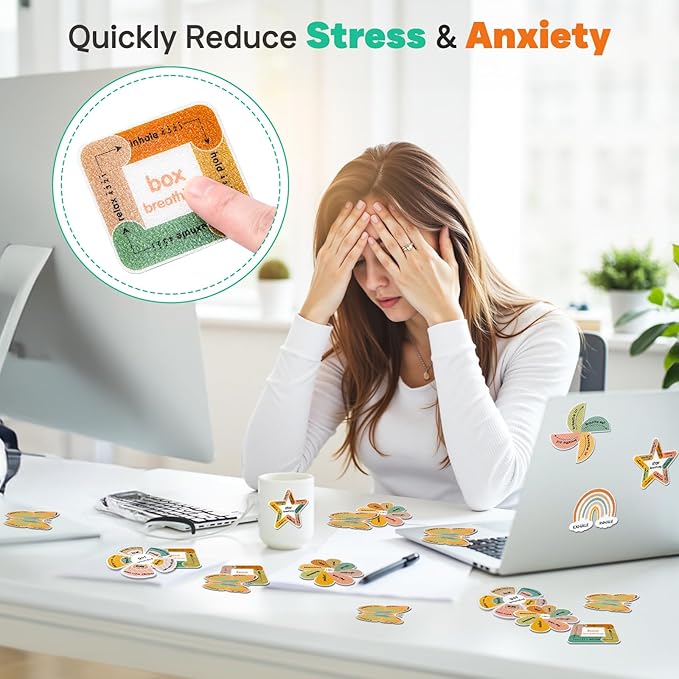 Sensory Strips for Anxiety Calming Stickers, 48Pcs 2 Textured for Mood Calming, Breathing Mindfulness Fidget Sticker for Kids, Anxiety Relief at Office & Classroom Desk