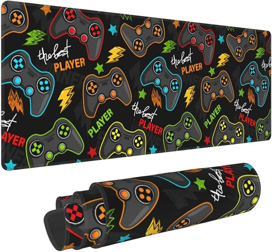 Video Game Controller XL Large Mouse Pad with Stitched Edges Long Non-Slip Rubber Base Mousepad Gaming Joysticks Laptop Keyboard Mat Desk Pad for Office Home Desk Decor, 31.5" X 11.8"