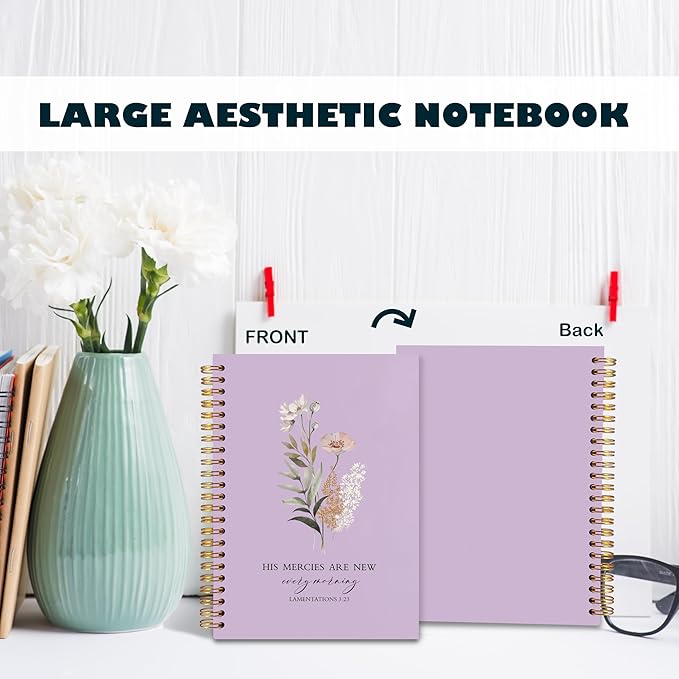 BearCake Purple Bible Christian Journals Floral Notebooks for Women Note Taking,Prayer Journal for Women, His Mercies are New Every Morning,Bible Study Journal for Women 5.5x8.3
