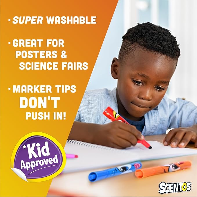 Scentos Fruit Scented Chisel Tip Markers, 8 Pack, Kid Approved, Super Washable, for Posters and Science Fairs, Assorted Colors