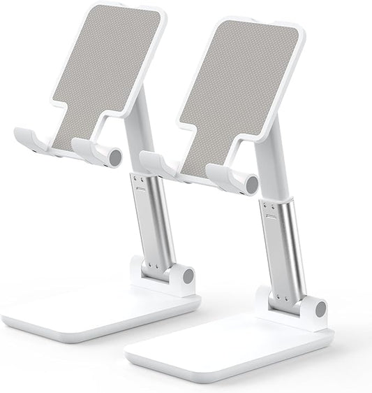 Cell Phone Stand, Adjustable Angle and Height Cell Phone Holder for Desk, Foldable and Portable, Anti-Slip Silicone Pad, Compatible with All Mobile Phones and 4-8 Inch Devices (White&White)