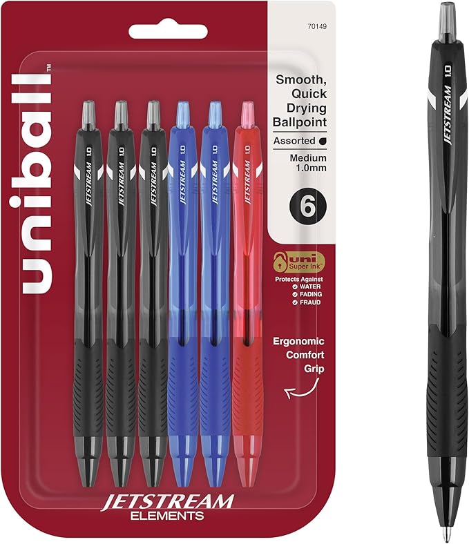 uniball Jetstream Elements Ballpoint Pens, Medium Point (1.0mm), Assorted Ink, 6 Pack