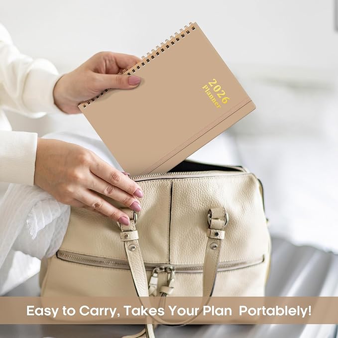 2026 Planner, Weekly and Monthly Calendar Planner, January 2026 - December 2026, Hardcover 2026 Calendar Book with Tabs For Women & Men, Inner Pocket, Spiral Bound, Perfect for Office Home School Supplies - A5 (6.3" x 8.5"), Oat Brown