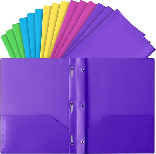 Mr. Pen- Plastic Folders with Pockets and Prongs, 15 Pack, Vibrant Colors, Pocket Folders, Folders with Prongs