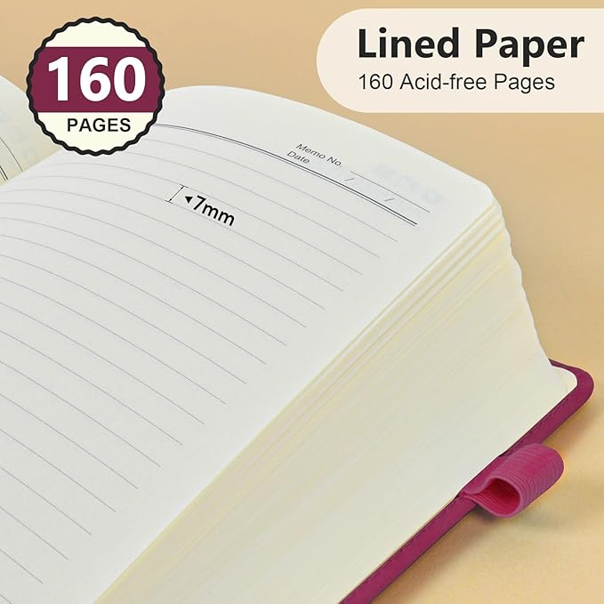 Lined Journal Notebook for Men & Women, 160 Pages College Ruled Journal for Writing, A5 Hardcover Leather Notebooks for Work, School, Business, Travel, Daily Diary 5.9" x 8.5" (Burgundy)