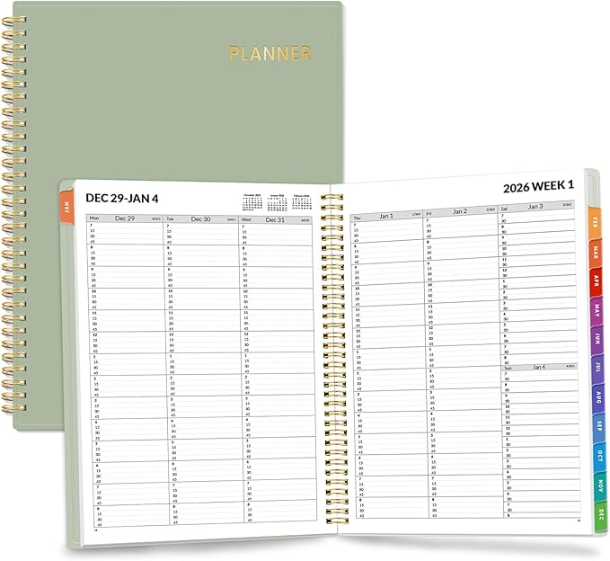 SUNEE 2026 Appointment Book, Quarter-Hourly, Weekly & Monthly - from January 2026 - December 2026, 8.5"x11" Weekly Planner, Flexible Cover, Note Pages, Pockets, Bookmark, Spiral Binding,