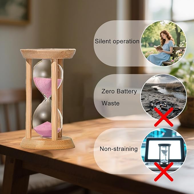 Wood Sand Timer, 15 Minute Hourglass,Bamboo Sandglass Timer 15 Min,Sand Watch for Speed Reading Timer,Baking,Game, Gift,Pink