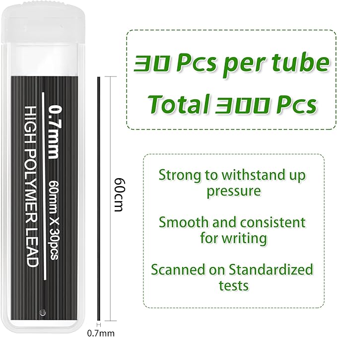 10 Color Lead Refills 300 Pieces Colored Mechanical Pencil Lead Refills for Home Offices, 0.7 mm HB