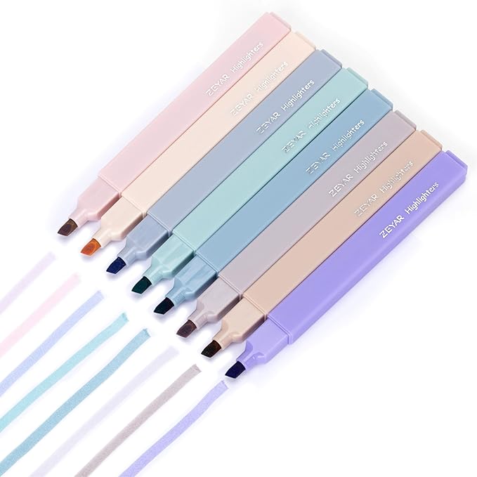 ZEYAR Aesthetic Cute Highlighter Pens, Cream colors, Chisel Tip, Water Based, Quick Dry, No Bleed for bible, four seasons color series (8 Winter Colors)