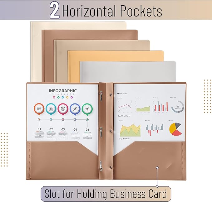 Mr. Pen- Plastic Folders with Pockets and Prongs, 5 Pack, Letter Size, Natural Color, Flexible Plastic Folders with Prongs