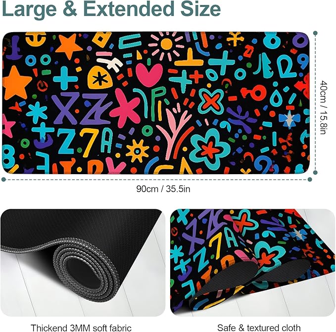 Colorful Abstract Art Extended Gaming Mouse Pad 35.4 x 15.7 Inch – Vibrant Desk Mat for Gaming, Office, and Study, with Non-Slip Rubber Base and Smooth Cloth Surface