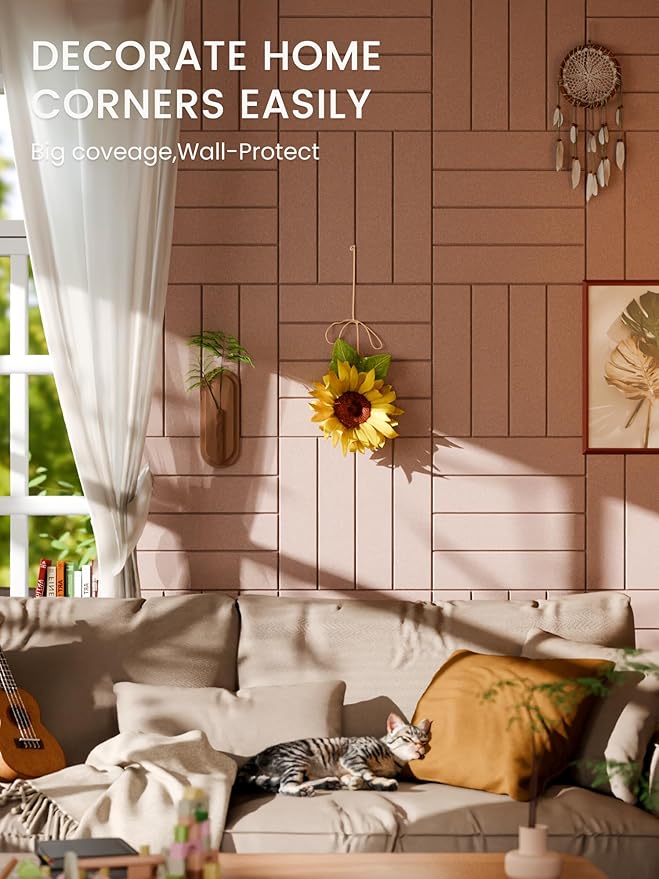 Bumusty Large Cork Board Alternative-36 x 24" Felt Bulletin Board Tiles, with 30 Pushpins, 40 Adhesive Tabs, 6-Pack Slat Wall Paneling, Cork Boards for Office Push Pin Board Felt Board-Terracotta