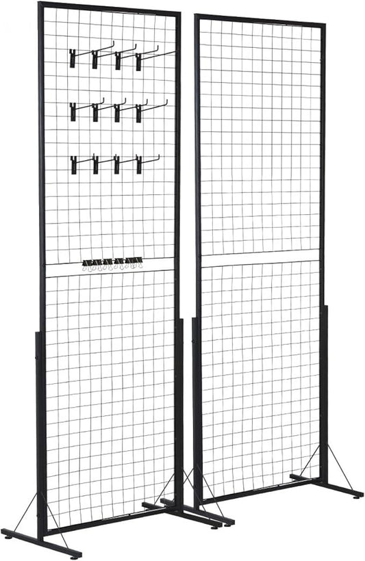 2 Packs Grid Wall Panels Tower 2' x 5.6' Double Side Wire Gridwall Display Racks with T-Base for Craft Shows Retail Home Decor - Portable Folding 60lbs Capacity Easy Setup Includes Extra Clips Hooks
