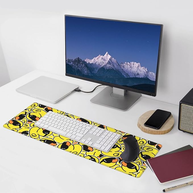 Funny Rubber Ducks with Sunglasses XL Large Mouse Pad with Stitched Edges Long Non-Slip Rubber Base Mousepad Laptop Keyboard Mat Desk Pad for Office Home Desk Decor, 31.5" X 11.8"