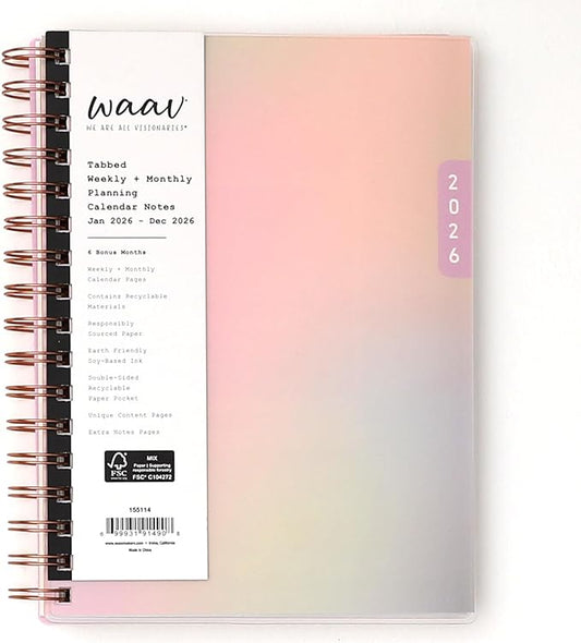 Blue Sky WAAV 2026 Weekly and Monthly Planner Calendar, January 2026 - December 2026, 5.875" x 8.625", Flexible Cover, Durable Twin Wire Binding, Storage Pocket, Includes 20 Notes Sheets, Gloria