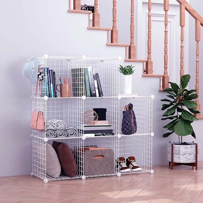 C&AHOME Wire Cube Storage, 8-Cube Organizer Metal C Grids Storage, Storage Bins Shelving, Modular Shelves, DIY Closet Cabinet Ideal for Living Room, Home, Office 24.8" L x 12.4" W x 48.4" H White