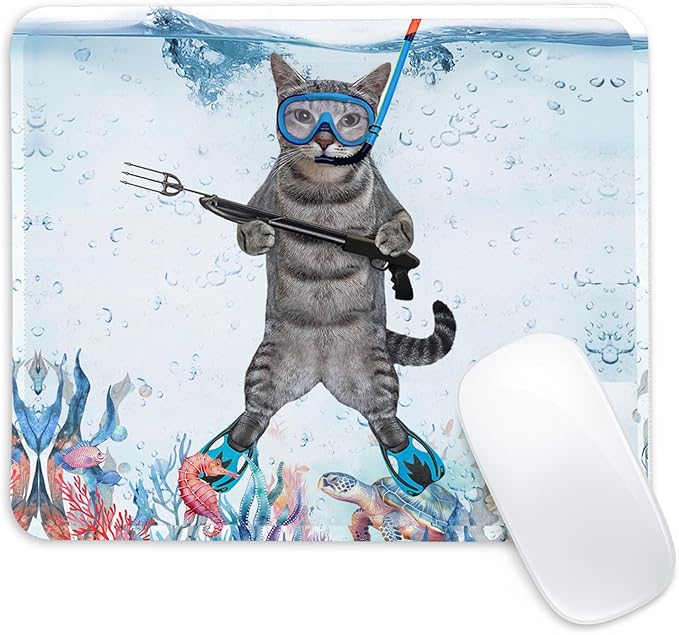 Funny Diving Cat Square Mouse Pad,Non-Slip Rubber Base Mouse Pad,Home Office Decoration Desktop Accessory,Laptop Mouse Pad for Office Laptops,9.4x7.8x0.12inch.