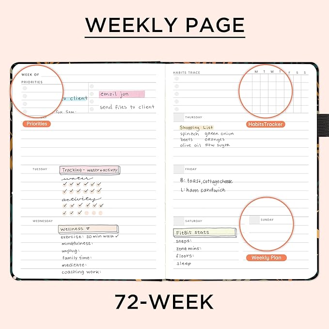 And Per Se Undated Planner – A5 Weekly & Monthly Goal Planner for 72 Weeks (1.5 Years) – Hardcover with Monthly Tab Stickers, Back Pocket & Habit Tracking (Lunar Leaf)