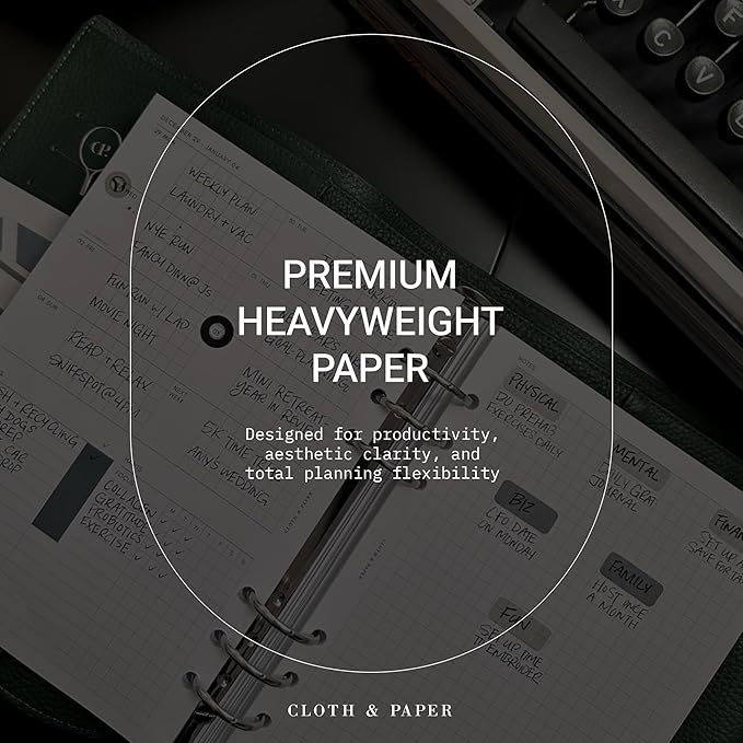 Cloth & Paper Weekly Admin Planner Inserts | Personal Size 3.75 x 6.75 Inches | 6 Ring Punch | Minimalist Monday Start Layout | Weekly Task List & Habit Tracker Refill for Personal 6 Ring Agendas