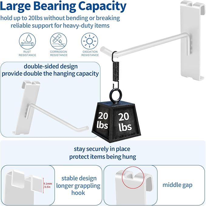 20Pcs Gridwall Hooks, Metal Grid Panel Hanging Peg Hooks, Grid Wall Accessory for Clothes Storage, Home Organization, Retail Display (White, 4"/10Cm)