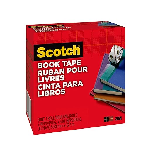 Scotch Book Tape, 2 in x 540 in, Excellent for Repairing, Reinforcing Protecting, and Covering (845) - (3-Pack)