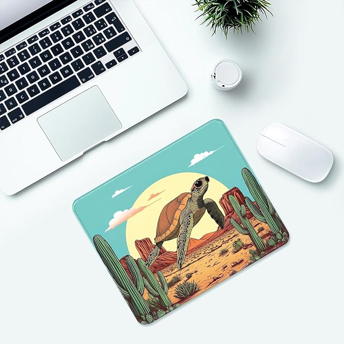 Cute Turtle Desk Pad Mat with Stitched Edges and Non-Slip Rubber Base, Premium-Textured Mouse Pad for Laptop, Computer & PC, Gaming & Working, Waterproof Mousepad