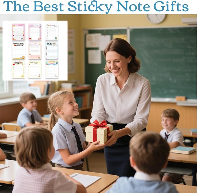 Teacher Sticky Notes Gifts - 9 Pack Inspirational Sticky Notes 3x4 Inch Thank You Teacher Appreciation Week Gifts Post Self-Stick Memo Pad Office School Supplies 450 Sheets