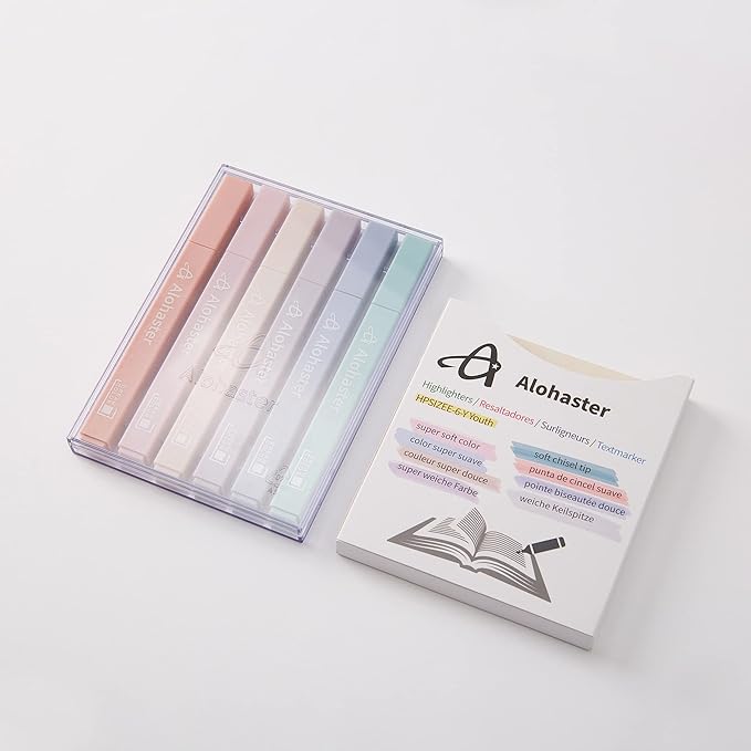 HPSIZEE Aesthetic Cute Highlighters Mild Assorted Colors With Soft Chisel Tip, No Bleed Dry Fast Easy to Hold, for Journal Bible Planner Notes School Office Supplies, 6 Pack - Youth