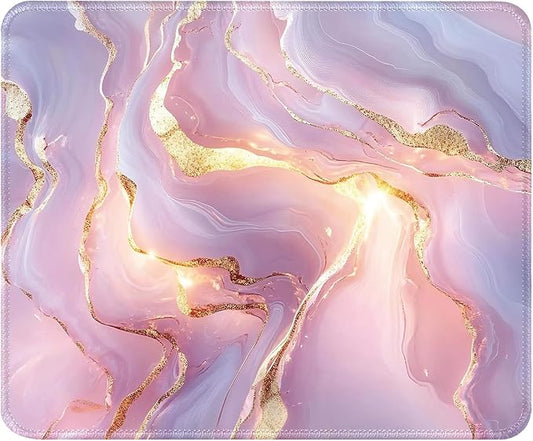 Pink Marble Desk Pad Mat with Stitched Edges and Non-Slip Rubber Base, Premium-Textured Mouse Pad for Laptop, Computer & PC, Gaming & Working, Waterproof Mousepad
