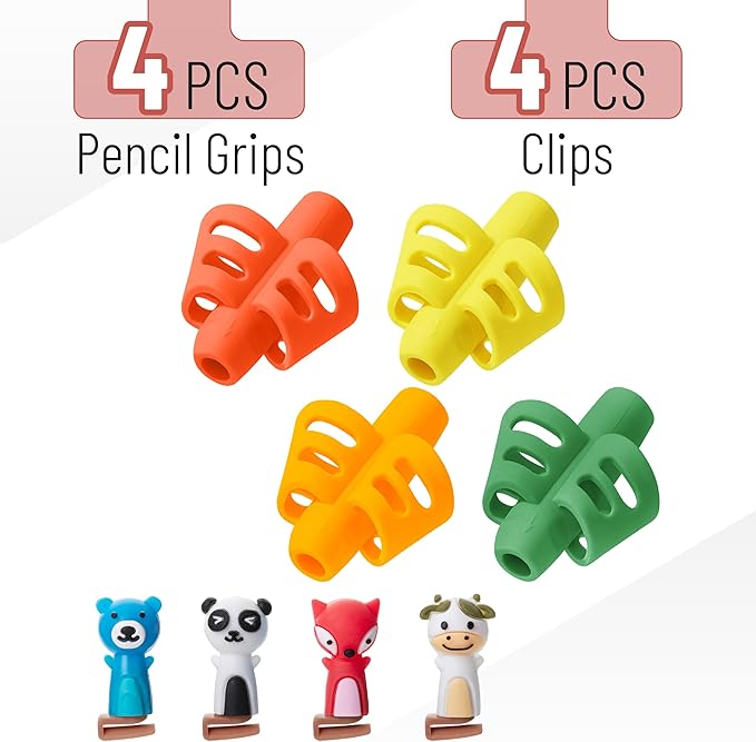 Mr. Pen- Pencil Grips for Kids Handwriting, 4 Pack with 4 Clips, Tropical Colors, Flexible Silicon Pencil Holder for Kids, Right & Left-Handed
