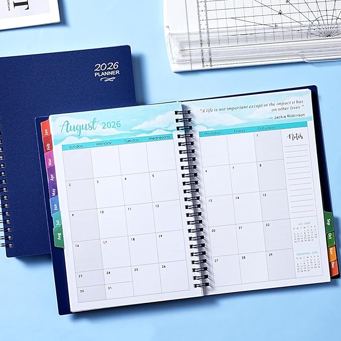 2026 Planner - 2026 Planner Weekly and Monthly, JAN 2026 - DEC 2026, 6" x 8.4", Calendar Planner with Premium Paper, Twin-wire Binding, Waterproof Cover, Coloful Tabs, Blue