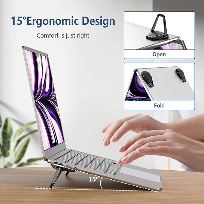 Portable Invisible Laptop Stand, Mini Aluminum Cooling Pad,Computer Keyboard Mount Kickstand,Ergonomic Lightweight Laptop Desk Stand (4pcs(Black))