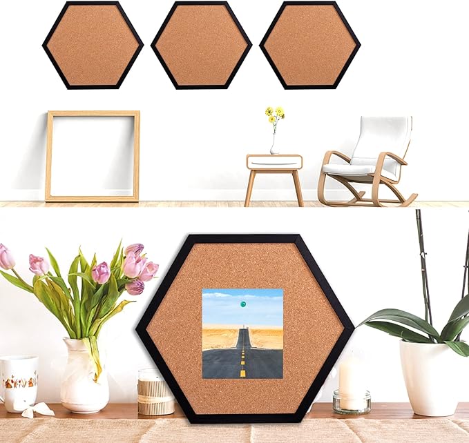 Cork Board Bulletin Board, Cork Boards for Walls with Frame, Pin Board for Walls, Black Corkboard, Perfect for Home Office Decor, Home School Message Board or Wall Mounted Picture Vision Board(4pack).