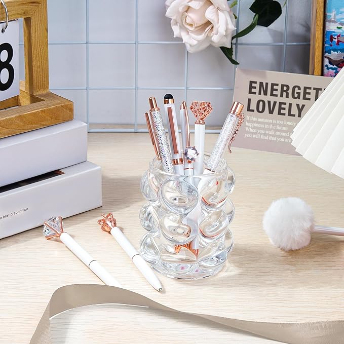 WEMATE 8Pcs Ballpoint Pens Set Metal Crystal Diamond Pen Glitter for Journaling White Pen Bling in Black & Blue Ink Pretty Cute Pens Fancy Pens Mothers Day Gifts for Women Wedding School Office(White)
