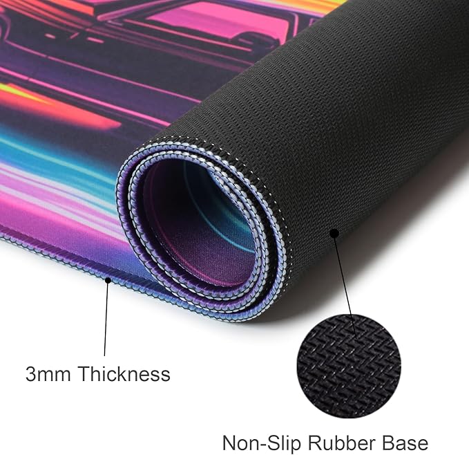 Manicer Retro Sunset Car Mouse Pad – Blacklight Gaming Desk Mat, UV Reactive Neon Glow in The Dark Mousepad, Extended 31.5” x 11.8” Non-Slip Rubber Base, Waterproof Cool Desk Pad for Office & Home