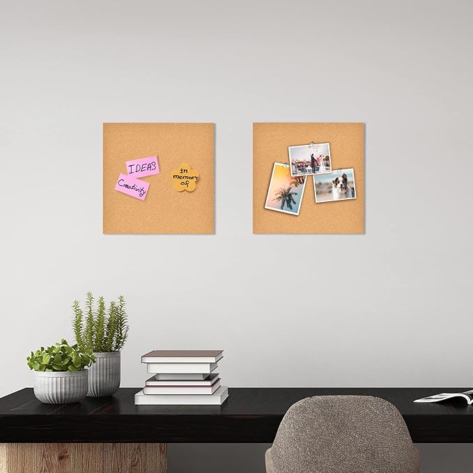 8x8 Cork Board Tiles Bulletin Board, 1/5" Thick Small Square Cork Boards for Walls, Self-Adhesive Cork Tiles for Home, Office, School, Bulletin Board Decorations(5mm,4pc)