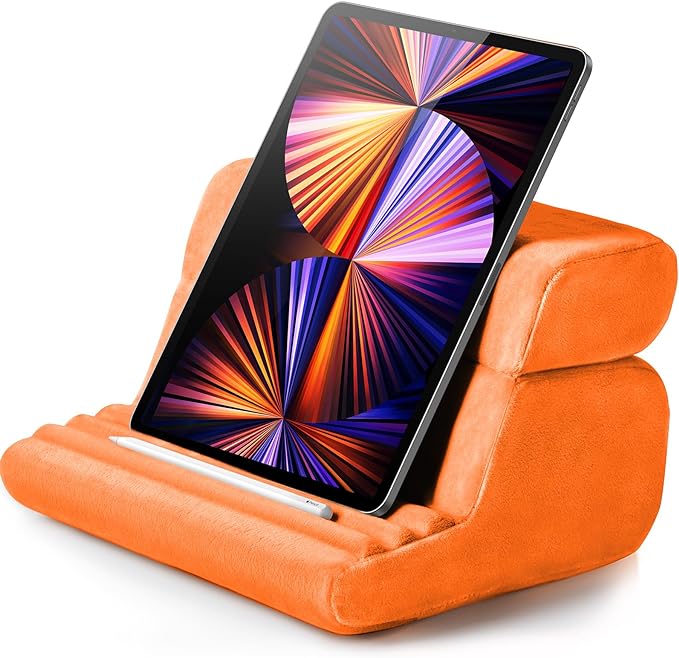 UGREEN Tablet Pillow Stand for Lap Soft Holder Bed with 3 Viewing Angles Adjustable Home Office Accessories Compatible with iPad Pro 13 12 11 10.5 Air Mini 5 4 3 2 Phone 16 15 14 E-Reader Orange